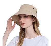 Générique Berretto blu cappello da sole da donna a tesa larga cappello da spiaggia cappello a secchiello regolabile cappelli estivi berretto taxi driver, beige, Taglia unica