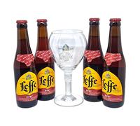 Générique Bicchiere da birra Leffe Ruby 33cl Ufficiale + 4 Bottiglie, Bicchiere per degustazione o collezionista