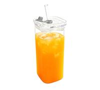 Générique Bicchiere in - Bicchiere da bere in quadrato con coperchio e cannucce, resistente al calore, per bevande, per caffè, tè, succo di frutta, ufficio, cucina, ufficio, viaggi, casa