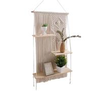 Générique Boho Wall Shelf, 3 Tier Cotton Rope Hanging, Macrame Floating Shelves Decorative Storage, Wooden Rope Shelving for Kitchen, Bathroom, Bedroom, Boho Home & Wood, 1250 g