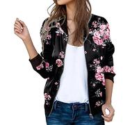 Générique Bomber Donna Nero Chic Elegante Giacca Moto Donna A Buon Mercato Cappotto Da Moto Giacca Baseball A Motivo Fiori Bombers Giacca Manica Lunga Cappotto Moda Casual Sport Outwear, Le Noir, L