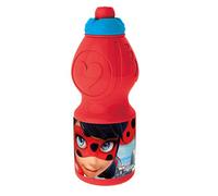 Stor Lady Bug Miraculous-Lady Bug - Borraccia sportiva in plastica, 400 ml, colore: nero, 18 x 6 cm