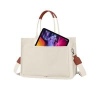 Générique Borsa da donna Multi Pocket Casual - Canvas Tote Bag For Women | Multi Pockets Shoulder Handbag | Solid Color Tote Bag Fashion Hand Bag For Daily Use For Women and Girls, bianco, Se référer