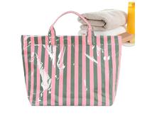 Générique Borsa Tote A Righe Grande Borsa Da Vacanza Impermeabile E Brillante, Tote Bag, Per Le Donne, L'Estate, I Viaggi, Il Lavoro, Lo Sport, La Piscina, La Scuola, L'Università, Verde Rosa, Se