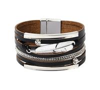 Générique Bracciale magnetico in acciaio rosa gioielli bracciale multistrato bracciale in piuma bracciale con chiusura magnetica per le donne per messaggi al quarzo frasi gioielli, Taglia unica