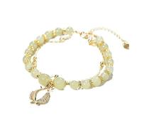 Générique Braccialetti Messaggi Gioielli Bracciale foglia d'oro Giada Elegante Bracciale Giada Naturale Doppio Strato Regolabile Ramo Oro Foglia di Giada Bracciale Naturale Anelli, Taglia unica, Zinco