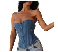 Générique Bustier Denim Donna Spalline Regolabili Stile Streetwear Occhielli Allacciatura Bustier Sexy per Look Audace Guaina Pancia Piatto, blu, M