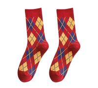Générique Calzini di contenimento misti, calzini alti con motivo argyle scozzese, multicolore, a costine e confortevoli, antiscivolo, calzino per running, scuola, uso quotidiano, Rosso69, Taglia unica