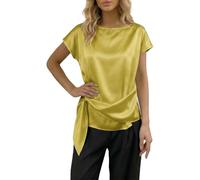 Générique Camicetta da donna casual con scollo rotondo con volant morbido per un comfort quotidiano ed eleganza di base, giallo, S