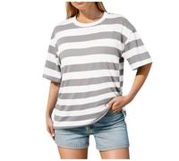 Générique Camicetta da donna elegante e chic da donna, maglietta stampata a righe gialle, con scollo rotondo, maniche a cinque sei vestibilità rilassata, stile coreano, casual, top per tutti i giorni