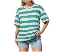 Générique Camicetta da donna elegante e chic da donna, maglietta stampata a righe gialle, con scollo rotondo, maniche a cinque sei vestibilità rilassata, stile coreano, casual, top per tutti i giorni