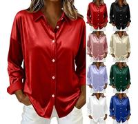 Générique Camicetta da donna elegante e chic in raso a maniche lunghe, camicia aderente da donna chic con bottoni a risvolto camicia di grandi dimensioni, camicetta classica top, beige, XL