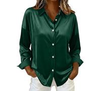 Générique Camicetta da donna elegante e chic in raso a maniche lunghe, camicia aderente da donna chic con bottoni sul retro camicia di grandi dimensioni, camicetta classica top, verde, M