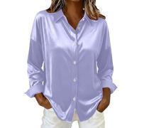 Générique Camicetta da donna elegante e chic in raso a maniche lunghe, camicia aderente da donna chic con bottoni sul retro camicia di grandi dimensioni, camicetta classica top, malva, S