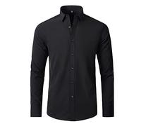 Générique Camicia a Collo Alto da Uomo Elasticizzato Senza Rughe Maniche Lunghe Taglio Aderente Pulsante Giù Camicia da Lavoro Classica Tempo Libero Matrimonio Feste, Nero , M