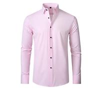Générique Camicia a Collo Alto da Uomo Elasticizzato Senza Rughe Maniche Lunghe Taglio Aderente Pulsante Giù Camicia da Lavoro Classica Tempo Libero Matrimonio Feste, Rosa, M