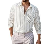 Générique Camicia a maniche lunghe a righe da uomo, camicia casual, abbigliamento professionale formale, taglio dritto alle spalle, adatta per il lavoro o la scuola, beige, S