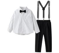 Générique Camicia a maniche lunghe da ragazzo, camicia classica a righe con fiocco a farfalla, ideale per la scuola, le serate e il quotidiano, per bambini dai 3 ai 13 anni., Le Noir, 4-5 Anni