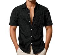 Générique Camicia con paillettes da uomo a maniche corte taglio classico Wetlook Clubwear Camicetta anni '90 Hippie per discoteca Carnival Cerimonia Party Serate, Nero , XL