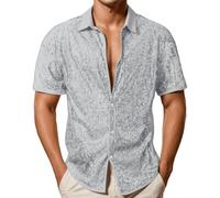 Générique Camicia da discoteca con paillettes brillanti da uomo a maniche corte taglio classico camicetta anni '90 hippie per matrimonio carnevale cerimonia partito serate wetlook clubwear grandi