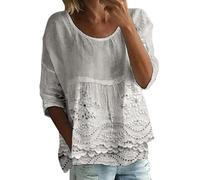 Générique Camicia da donna pieghettata camicetta estiva girocollo manica 3/4 e lino t-shirt ampia camicetta comoda camicia casual traspirante camicetta cotone camicie mezza manica camicetta camicette