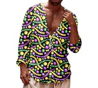 Générique Camicia da uomo a maniche lunghe Carnevale stampata per chitarra o maschera, camicia collo Mao di grandi dimensioni con bottoni, camicia invernale con scollo a V stile ampio per feste