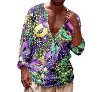 Générique Camicia da uomo a maniche lunghe Carnevale stampata per chitarra o maschera, camicia collo Mao di grandi dimensioni con bottoni, camicia invernale con scollo a V stile ampio per feste