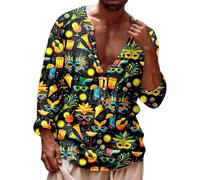 Générique Camicia da uomo a maniche lunghe Carnevale stampata per chitarra o maschera, camicia collo Mao di grandi dimensioni con bottoni, camicia invernale con scollo a V stile ampio per feste