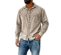 Générique Camicia da uomo a maniche lunghe, colletto pieghevole da uomo, con tasche sul petto con bottoni, invernali, stile vintage, lunga vestibilità dritta, cachi., XL