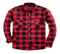 Générique Camicia da uomo a quadretti, in flanella a maniche lunghe, stile casual ed elegante, versatile per tutti i giorni e le occasioni, rosso, XXL