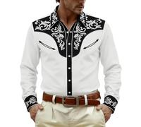 Générique Camicia da uomo, taglio casual, ispirata allo stile occidentale, con motivo stampato alla moda, perfetta per le uscite all'aria aperta in campagna e per un comfort ottimale quotidiano