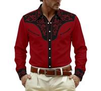 Générique Camicia da uomo, taglio casual, ispirata allo stile occidentale, con motivo stampato alla moda, perfetta per le uscite all'aria aperta in campagna e per un comfort ottimale quotidiano