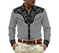 Générique Camicia da uomo, taglio casual, ispirata allo stile occidentale, con motivo stampato alla moda, perfetta per le uscite all'aria aperta in campagna e per un comfort ottimale quotidiano