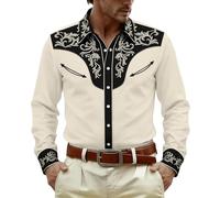 Générique Camicia da uomo, taglio casual, ispirata allo stile occidentale, con motivo stampato alla moda, perfetta per le uscite all'aria aperta in campagna e per un comfort ottimale quotidiano