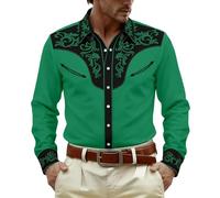 Générique Camicia da uomo, taglio casual, ispirata allo stile occidentale, con motivo stampato alla moda, perfetta per le uscite all'aria aperta in campagna e per un comfort ottimale quotidiano
