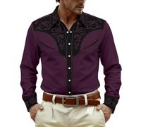 Générique Camicia da uomo, taglio casual, ispirata allo stile occidentale, con motivo stampato alla moda, perfetta per le uscite all'aria aperta in campagna e per un comfort ottimale quotidiano