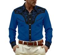 Générique Camicia da uomo, taglio casual, ispirata allo stile occidentale, con motivo stampato alla moda, perfetta per le uscite all'aria aperta in campagna e per un comfort ottimale quotidiano