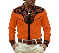 Générique Camicia da uomo, taglio casual, ispirata allo stile occidentale, con motivo stampato alla moda, perfetta per le uscite all'aria aperta in campagna e per un comfort ottimale quotidiano