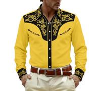 Générique Camicia da uomo, taglio casual, ispirata allo stile occidentale, con motivo stampato alla moda, perfetta per le uscite all'aria aperta in campagna e per un comfort ottimale quotidiano