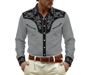 Générique Camicia da uomo, taglio casual, ispirata allo stile occidentale, con motivo stampato alla moda, perfetta per le uscite all'aria aperta in campagna e per un comfort ottimale quotidiano