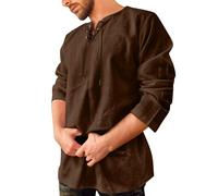 Générique Camicia Hippie a Maniche Lunghe da Uomo Camicia Carnevale Camicia da Costume Gotico con Lacci Camicia in Lino Camicia Estiva a Manica Corta Camicie Medievali Retro, marrone, M