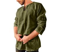 Générique Camicia Hippie a Maniche Lunghe da Uomo Camicia Carnevale Camicia da Costume Gotico con Lacci Camicia in Lino Camicia Estiva a Manica Corta Camicie Medievali Retro, Verde militare, 3TG