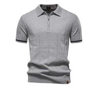 Générique Camicia Polo da uomo in stile business casual con colletto a maniche corte, taglio contemporaneo, Grigio chiaro, L