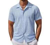 Générique Camicia Uomo 2026 Elegante Camicia a Maniche Corte in misto materiale, dalla vestibilità moderna, ideale per l'estate e casual al quotidiano., blu, XXL