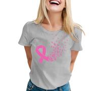 Générique Cancro al Seno Ottobre Rosa T-shirt Nastro Rosa Sensibilizzazione Manica Corta Stampato Top Tuniche Girocollo Moda Cancro al Seno Ottobre Camicie Casual Elegante Top 2025, grigio, 4X-Large