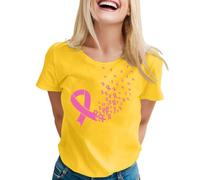 Générique Cancro al Seno Ottobre Rosa T-shirt Nastro Rosa Sensibilizzazione Manica Corta Stampato Top Tuniche Girocollo Moda Cancro al Seno Ottobre Camicie Casual Elegante Top 2025, giallo, 4X-Large