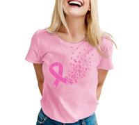 Générique Cancro al Seno Ottobre Rosa T-shirt Nastro Rosa Sensibilizzazione Manica Corta Stampato Top Tuniche Girocollo Moda Cancro al Seno Ottobre Camicie Casual Elegante Top 2025, rosa caldo