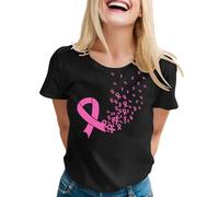Générique Cancro al Seno Ottobre Rosa T-shirt Nastro Rosa Sensibilizzazione Manica Corta Stampato Top Tuniche Girocollo Moda Cancro al Seno Ottobre Camicie Casual Elegante Top 2025, Nero , 4X-Large