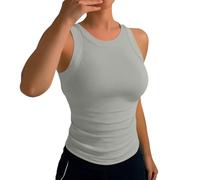 Générique Canotta a costine da donna, girocollo, senza maniche, casual, confortevole, per la casa, per il tempo libero, primavera, estate, abbigliamento leggero quotidiano, grigio, M