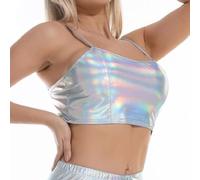 Générique Canotta da donna in pelle PU lucida tinta unita crop top donna streetwear moda donna abbigliamento autunno canotta traspirante comfort sexy aderente per sera club spettacolo danza glamour
